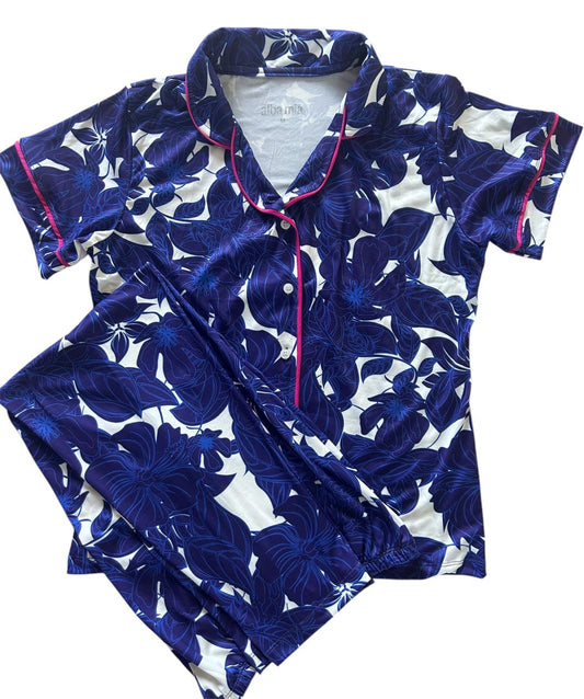 Azul profundo manga corta camisa/pantalón