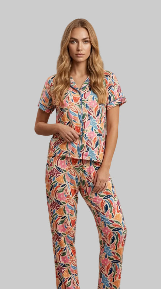 Flores botones, pantalón, manga corta