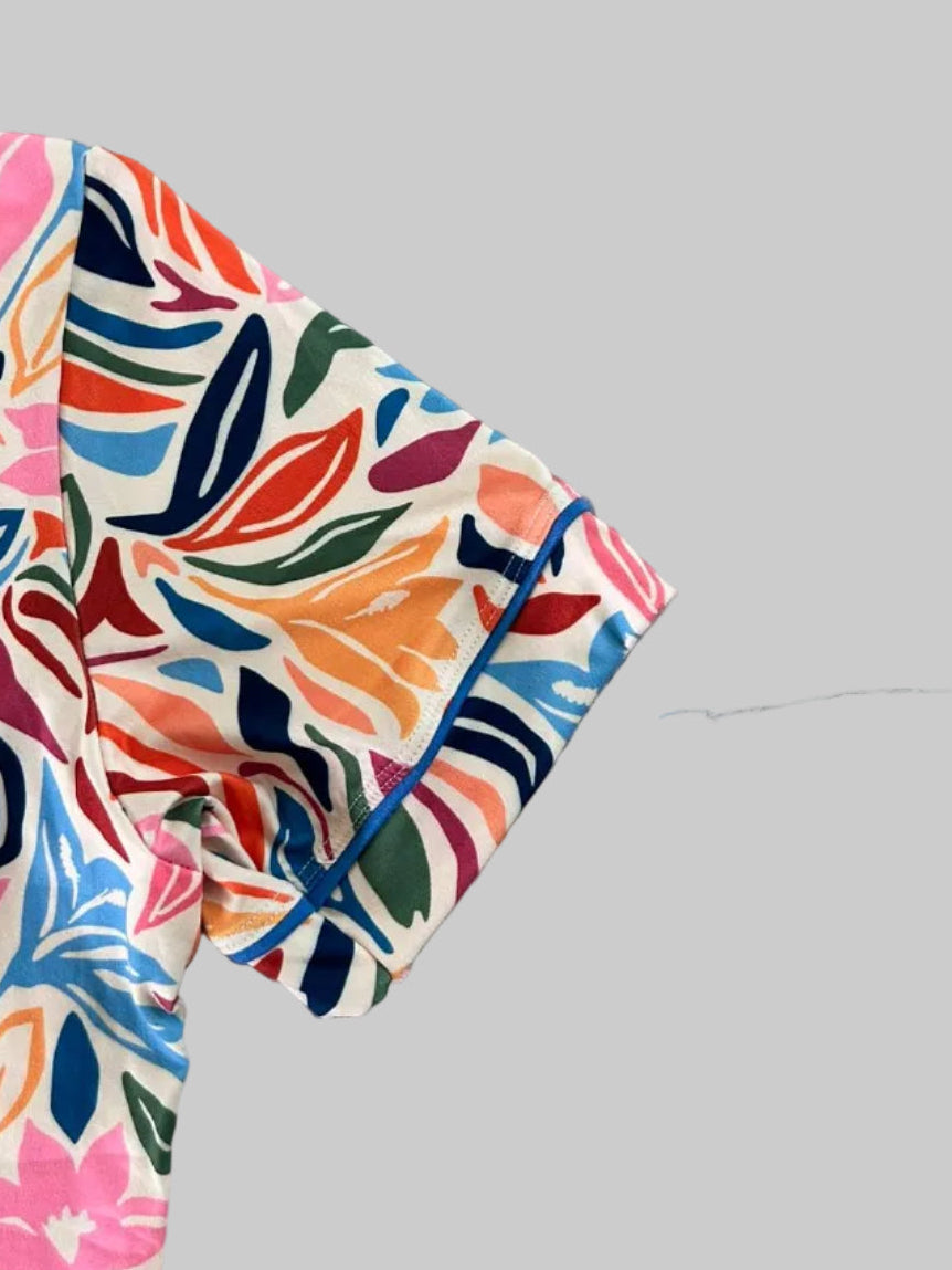 Flores camiseta, manga corta, pantalon
