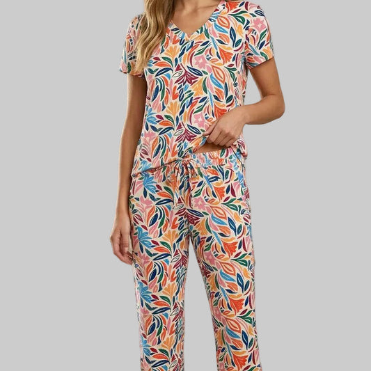 Flores camiseta, manga corta, pantalon