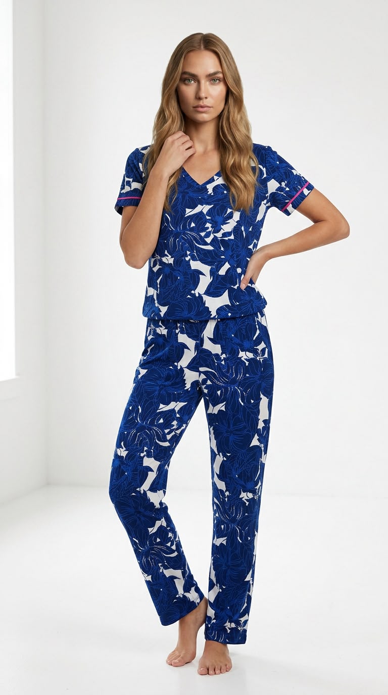 Azulejo profundo camiseta manga corta/pantalon
