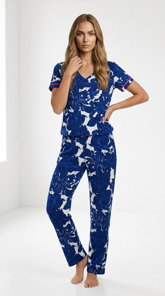 Azulejo profundo camiseta manga corta/pantalon