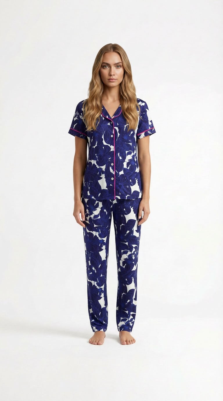 Azul profundo manga corta camisa/pantalón