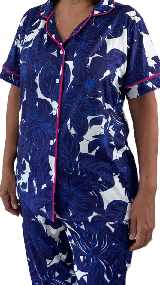 Azul profundo manga corta camisa/pantalón